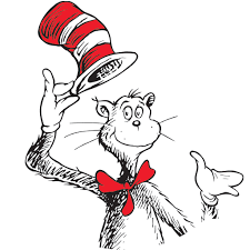 The Cat in the Hat lifting off his trademark red and white striped hat