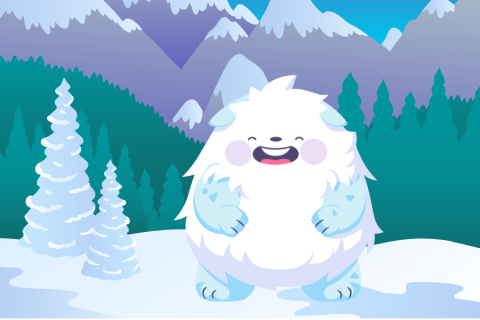 cartoon yeti on a winter background