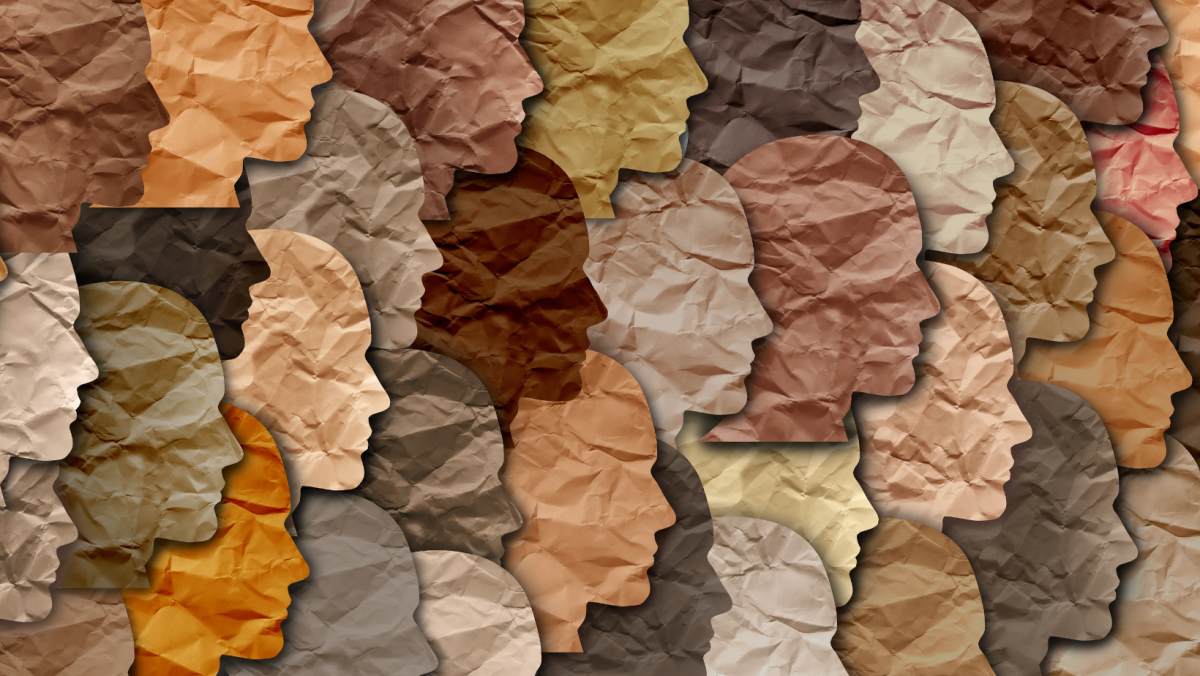 artwork depicting profiles of people in various skin tones 